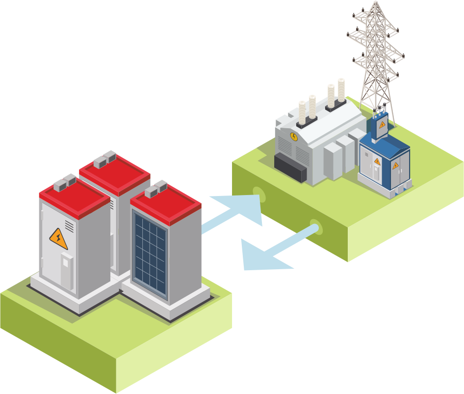 Energy Electricity Battery Storage Grid System With Power Lines Stock ...